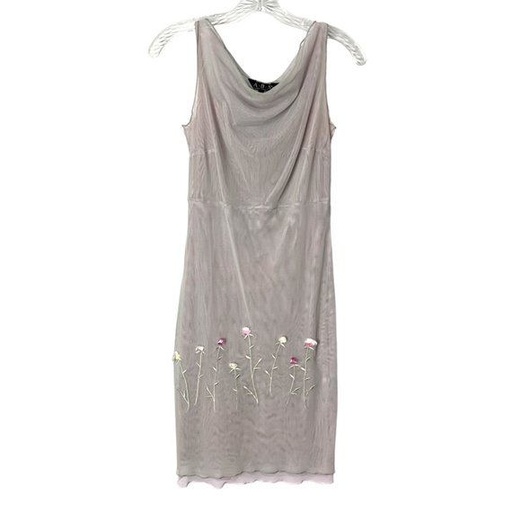 ABS Allen Schwartz Mesh Sleeveless Floral Embroidered Cocktail Dress Gray size 4 - Picture 1 of 14